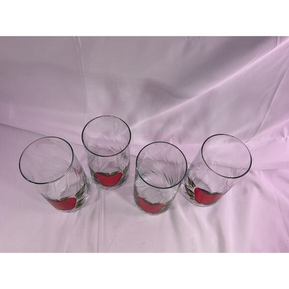 Set of 4 Rare Vintage Hand Painted Apple Clear Glass Drinking Glasses 7" Tall - Picture 5 of 9